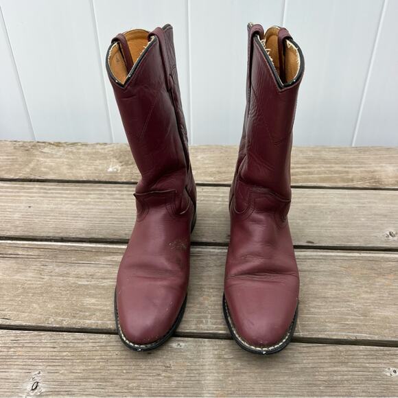 Vintage 80s Acme Boots Burgundy Roper Pull On Cowgirl Boots 7 1/2M - Picture 2 of 8